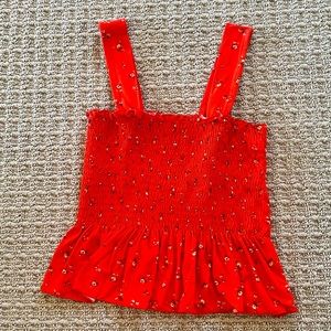 UO Demi Smocked Red Floral Tank Top Size S